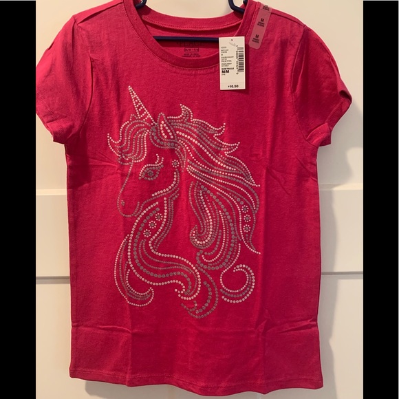 **Girls - Dark pink, Unicorn shortsleeved tee!**